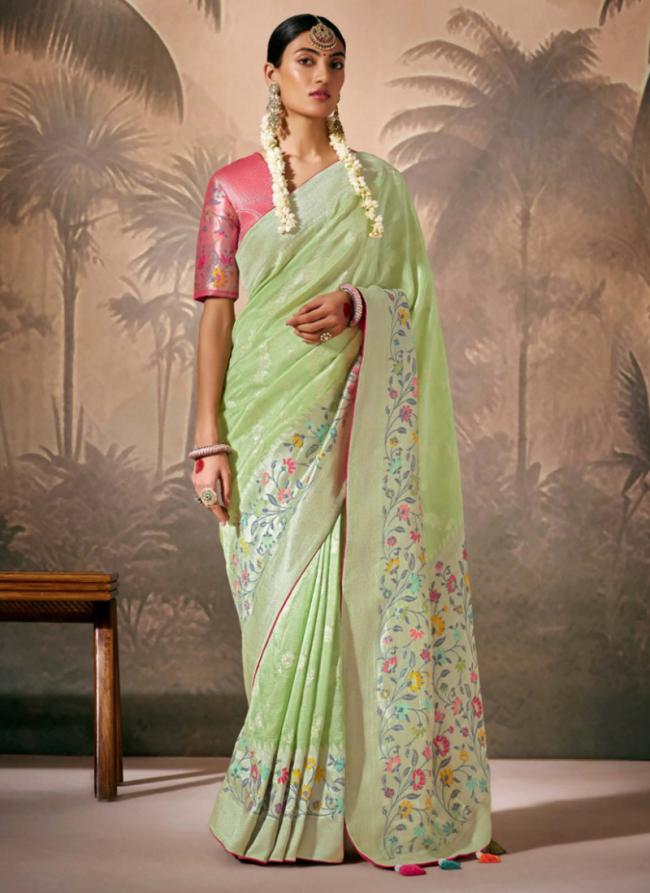 Munga Silk Pista Green Wedding Wear Weaving Saree